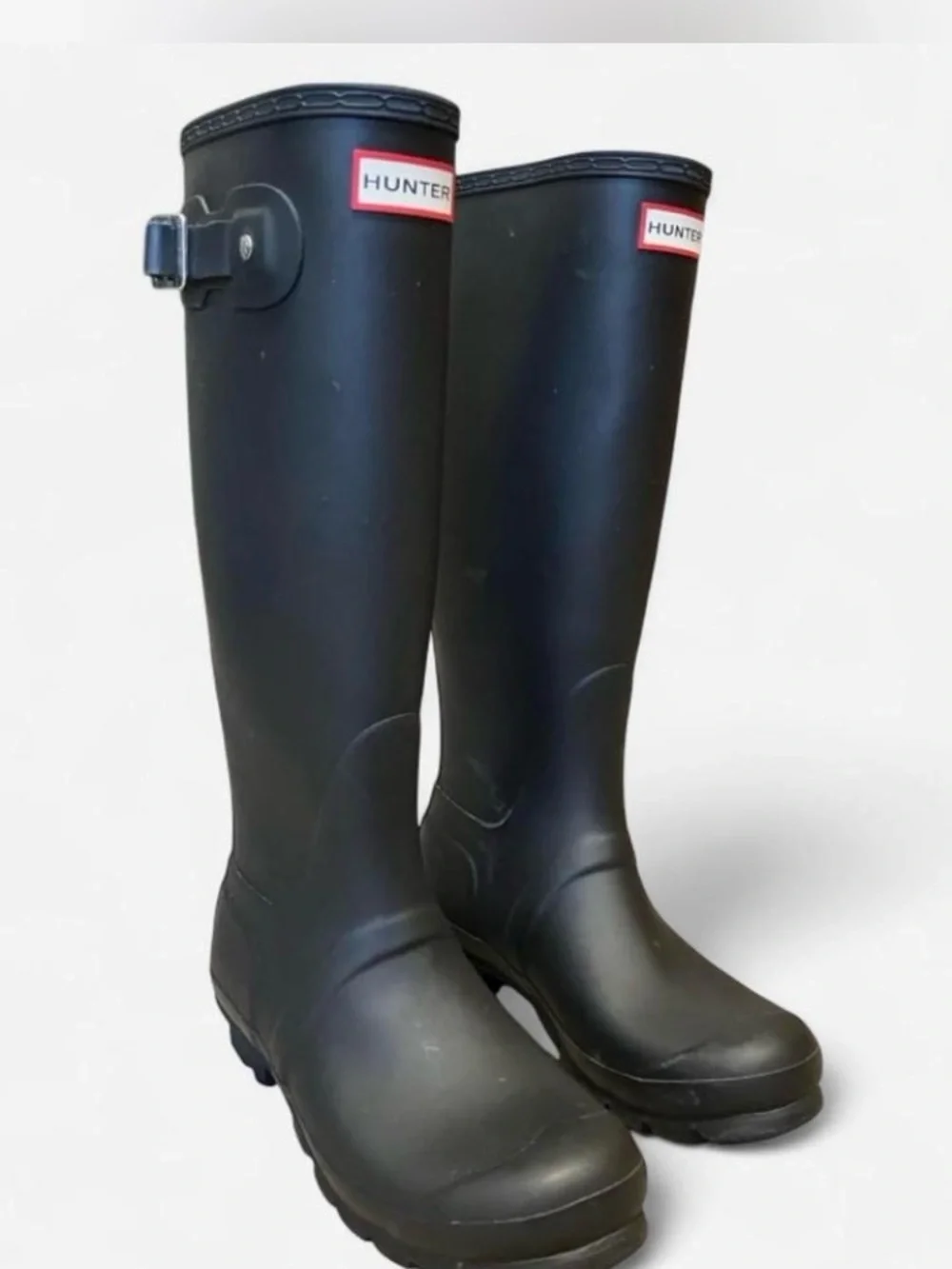Hunter Matte Black Tall Waterproof Rain Boots with Adjustable Side Buckle Size 7